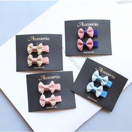 4-5 pairs Classic design stripe hair bows hair clip for girls kids solid bowknot barrettes grip children basic hair accessories