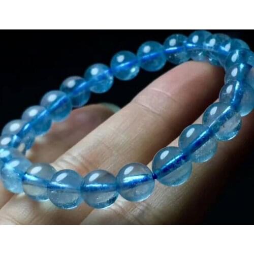 Natural Genuine Blue Ocean Crystal Stone Women Ladies Fashion Bracelet 8mm