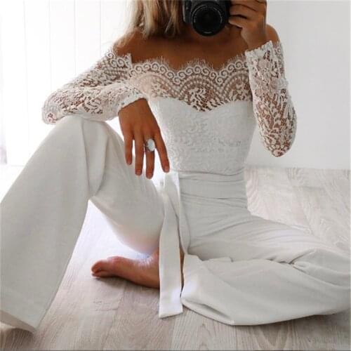 Hirigin Fashion Women Floral Lace Long Sleeve Jumpsuit Romper Off Shoulder Jumpsuit Bodycon Party Pants Trousers female
