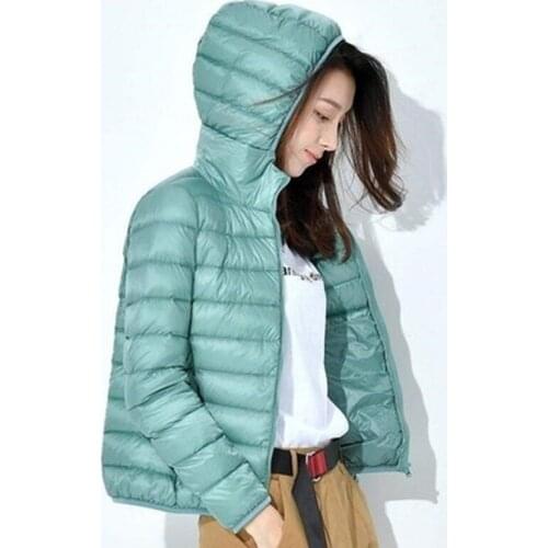 2019 Light weight down jacket women hooded plus size short coat winter Korean Slim hooded jacket White Duck thin down coat Mw944