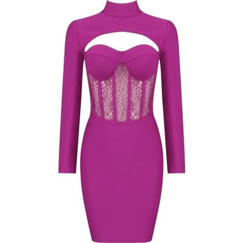 Lace Women Dress Sexy Bnadage 202 New Long Sleeve Bodycon Party Dress Elegant Celebrity Mini Dresses Fashion Clothes