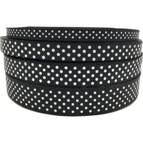 10mm 15mm 20mm 25mm Grosgrain Ribbon Black Printing Polka Dot Hair Bow Party Christmas Wedding Decoration DIY Gift Wrapping