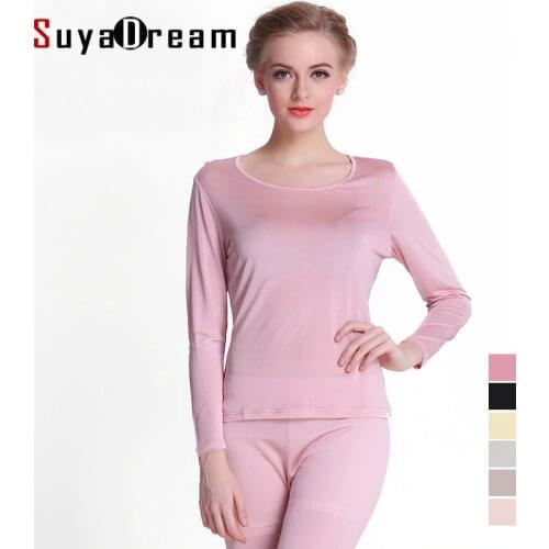 100%Natural SILK Women long johns Health silk Intimates suit Long sleeve Round collar Underwear Healthy sleep wear 2020 New