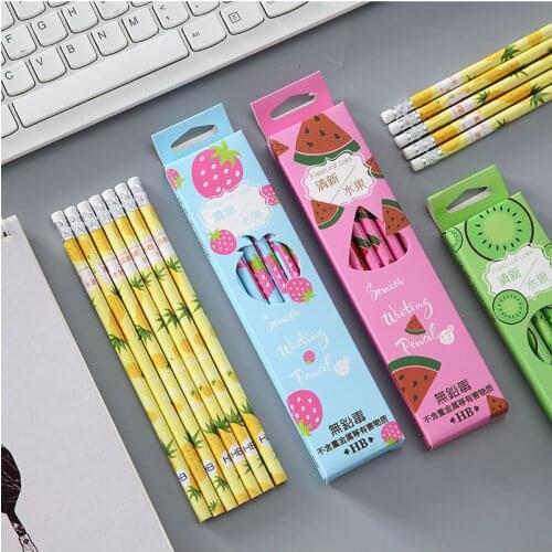 12Pcs/Set Creative Kawaii Fruit Pencil Cute HB Sketch Items Drawing Painting Stationery Student School Office Supplies Kids Gift