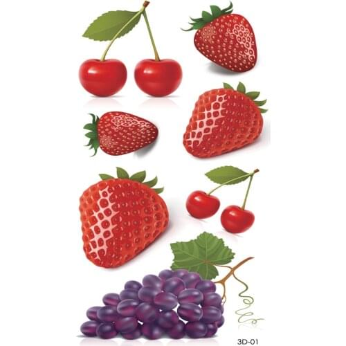3d Fruit grape/Strawberry Waterproof Temporary Tattoos Men Body Art Flash Tattoo Stickers Henna Tatoo Selfie Fake Tattoo Sticker