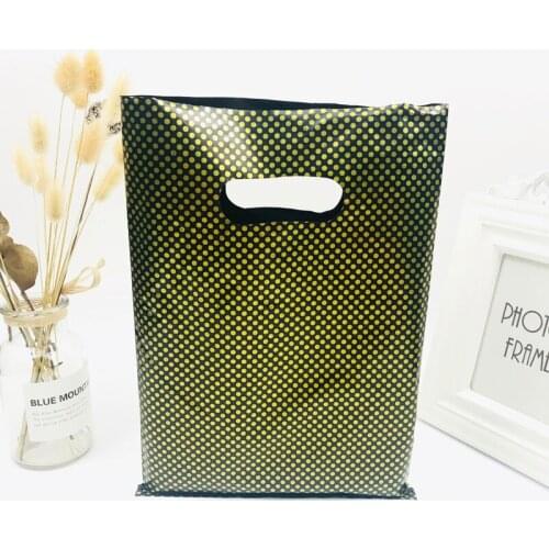 50pcs Portable Black Gold Dots Plastic Gift Bags Boutique Shopping Bags Makeup Gift Bags 20X30CM Plastic Gift Bags