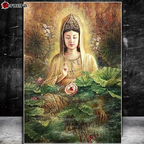 Buddha 5d diy diamond painting religion Lotus Guanyin mosaic diamond crystal painting full square round diamond embroidery art