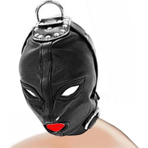 Bdsm PU Leather Head Bondage Hood Mask SM Open Eye Mouth Slave Cosplay Party Mask Couple Flirting Erotic Sex Toy Adjustable Mask