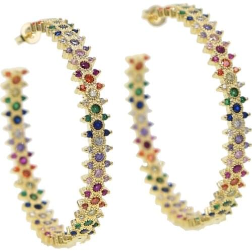 Big Geometric Earring Full Colorful Clear CZ Zircon Paved Vintage Round Hoop Earrings Modern Women Big Statement Earring Jewelry