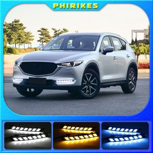 2Pcs For Mazda CX-5 CX5 2017 2018 2019 DRL LED Daytime Running Light With Yellow Turning Signal night blue fog lamp