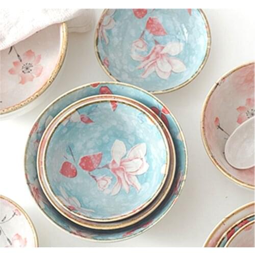 EECAMAIL Ceramic Rice Bowl Japanese Creative Snowflake Glaze Color Bowl Salad Small Soup Bowl Tableware Household Set
