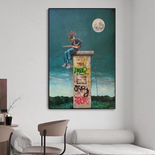 Painting on Canvas Posters Modern Street Graffiti Art and Prints Boy Playing Guitar Wall Art Picture for Living Room Home Decor