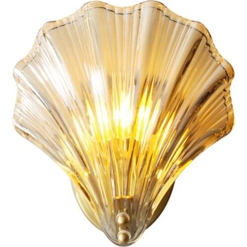 Creative Shell Wall Lamp 1-Light Living Room Bedroom Bedside Glass Sconce Nordic Simple Art Decor Copper Lighting Fixture