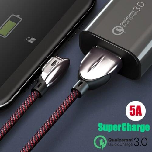L Shape 5A USB Cable Type C Cable SuperCharge Type-C Game Wire QC 4.0 Fast Charging USB C Cable Quick Charge 3.0 Charger Wire