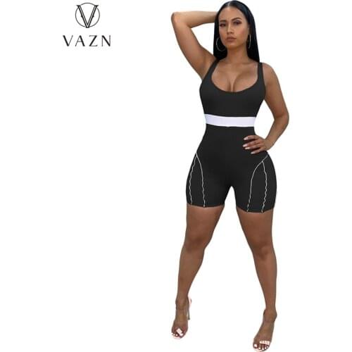 VAZN 2021 Hot Sales Simple Sexy Young Solid Energy Tracksuits Daily Soft Tank Sleeve High Waist Women Skinny Free Playsuits