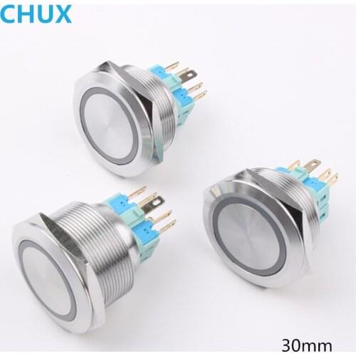 Metal Push button Switch Momentary Self-locking 30mm with Light 3v 6V 12V 24V 48V 110V 220v Waterproof Switch