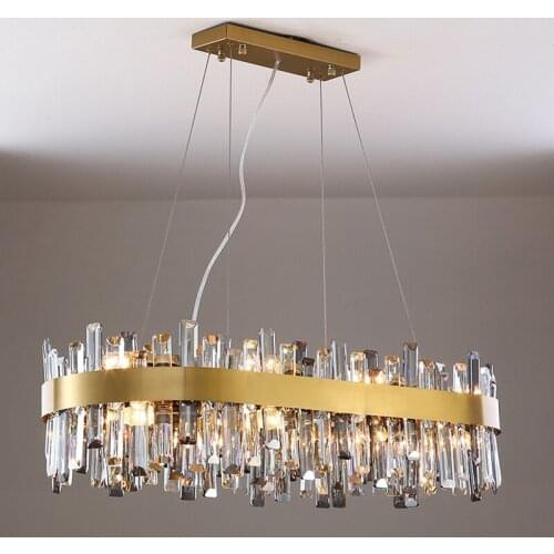 New modern crystal chandelier for dining room home decor led cristal lamps oval design kitchen island hanging lighting fixtures