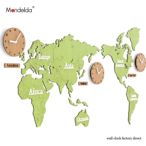 New Attractive Designs 1.37m Wooden Vintage World Map Wall Clock DIY Silent Quartz Watch Home Decor Wall Sticker Clock Room