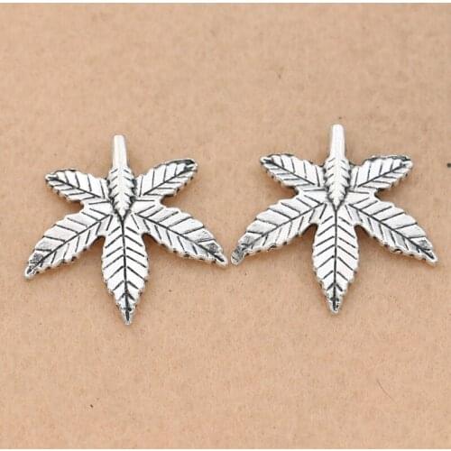 KJjewel Maple Leaf Charm Pendant Tibetan Silver Plated Jewelry DIY Making Necklace Accessories Handmade 26mm 4pcs/lot