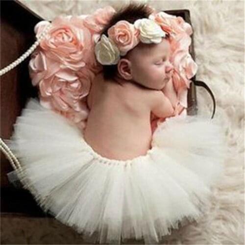 Newborn Photography Props Skirt Infant Costume Floral Headband + Skit Princess Tutu Baby Photo Props Newborn Photo