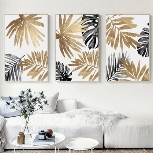 Nordic Golden Black Leaf Wall Art Prints Canvas Paintings Minimalism Posters Decorative Wall Art Prints Living Room Home Decor