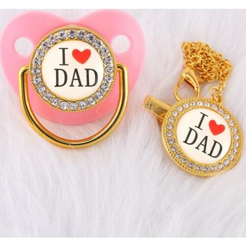Luxury Crystals Diamond Pink Baby Pacifier Kid Dummy Orthodontic Bling Pacifier Chain Love Dad Chupete de bebe Baby Shower Gift