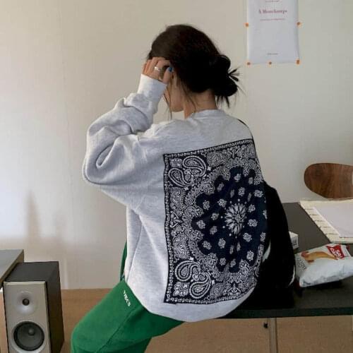 Spring Autumn Harajuku Sweatshirts Women O-neck Printed Paisley Loose Vintage Jumpers Punk Gothic Pullovers Female Clothing