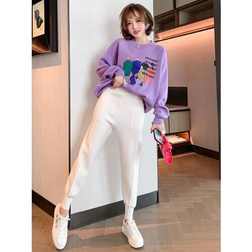 High waist slimming symmetrical pockets front center stitching harness mouth pants all-match casual womens autumn winter new