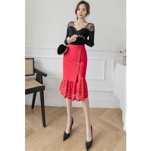 Stretch high waist bag hips skirt women mid-length slim split skirt wedding ceremony festive long skirts office lady clothes