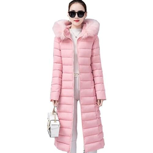 Winter Long Down Cotton Jacket Women Parker 2019 New Fashion Hooded Fur Collar Woman Winter Coats and Jackets Slim Plus Size 4XL Snow Cotton Padded Jacket casacas para mujer C32