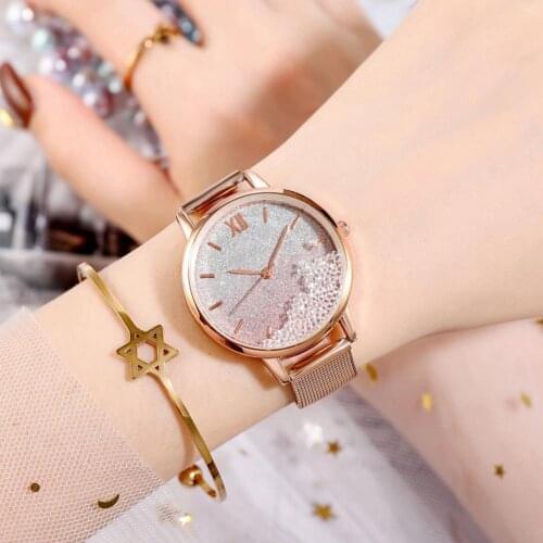 Women Simple Watch Round Dial Quicksand Ball Bearing Quartz Wristwatch Gift