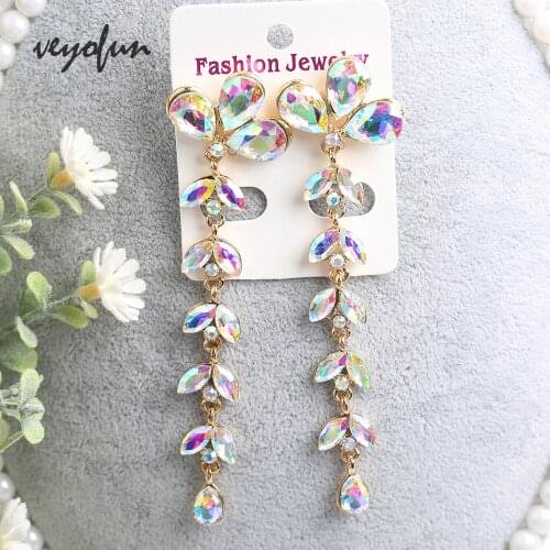 Veyofun Flower Long Crystal Dangle Earings for Women ZA Trendy Drop Earrings Fashion Accessories Jewelry Gift 2019 New