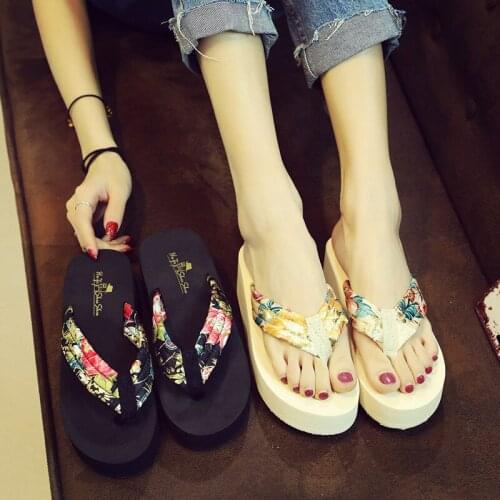 European And American Fashion Slope With Silk Womens Shoes High-Heeled Thick-Soled Non-Slip Sandals Casual Beach Flip-Flops