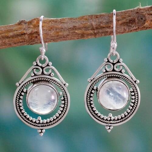 Women Vintage Jewelry Moonstone Earrings Gemstone Dangle Hook Stud Earring Gift Women Pendant Jewelry Gift Украшения Женские