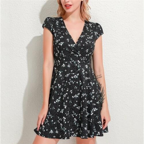 Ladies Elegant Printed Floral Dress Women Sexy Deep V-neck Vestidos Fashion Mini Casual Slim High Waist Dresses For Female