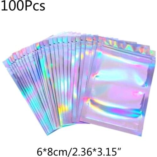 100pcs Translucent Zip Lock Bags Holographic Storage Bag Xmas Gift Packaging Cosmetics Pouch