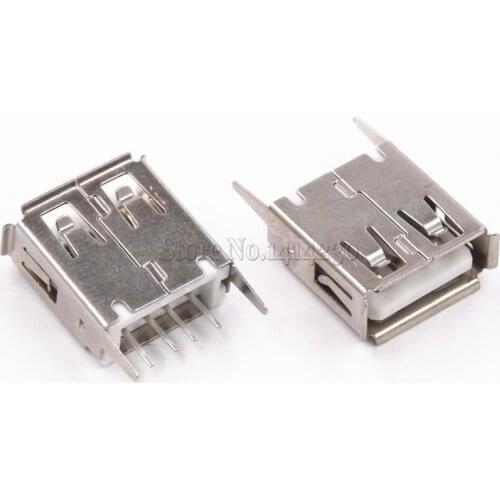 100Pcs USB Type A Female Socket 180 Degrees Vertical 4pins USB Interface