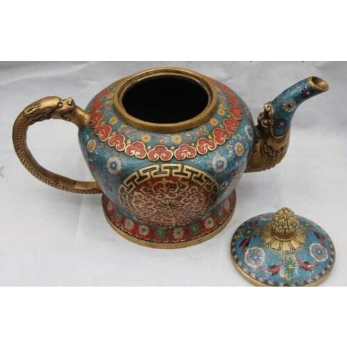 13 China Bronze Copper Gild Cloisonne Palace Dragon teapot Flagon Gourd wine Pot