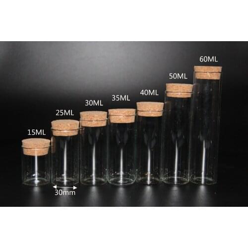 200pcs 15ml 25ml 30ml 35ml 40ml 50ml 60ml Glass Bottles Vials Jars Test Tube With Cork Stopper Glass Jars Bottles Container Pot