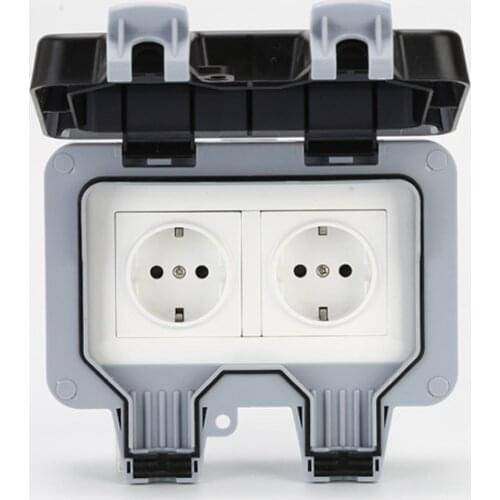 220V IP66 Waterproof Outdoor Wall Switch Socket Automatic Adjustment Sockets Power Outlet EU Plug ABS Double Socket Switched