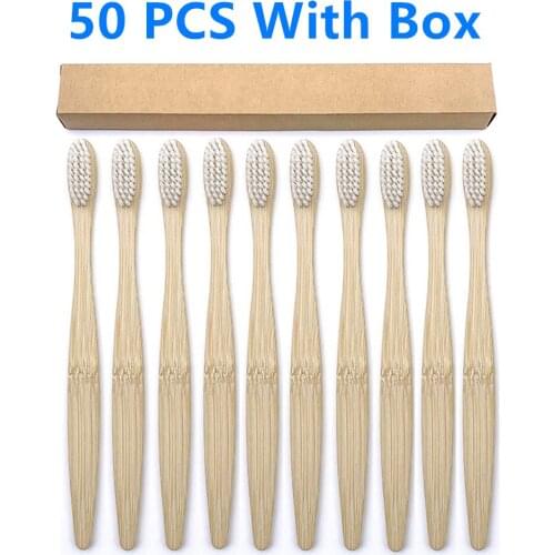 50Pack Bamboo Toothbrush Biodegradable Soft Bristle Toothbrush Wood Teeth Brush Mix Color Bamboo Handle Eco-friendly Oral Care