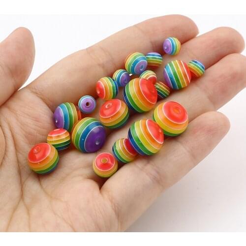 6mm Acrylic Seed Beads Round Multicolor Stripe Pattern Beads For Strand Beaded bracelet Necklace Jewelry Making Findings,200 PCs