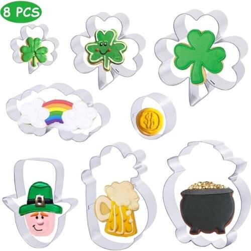 8pcs Saint Patrick’s Day Clover Biscuit Cutter Pastry Tool Cake Mold Decorating