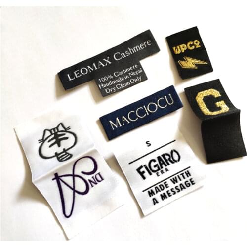 Free shipping customized woven/embroidered/Wooden shuttle machine label/tag/damask /silk printing for garment/clothing/bags/shoe