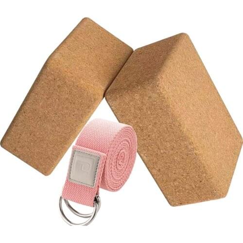Cork Yoga Block with Yoga Strap Natural Cork D-Ring Yoga Brick Cork Yoga Block Slip&Anti Tilt Perfect Yoga Equipment