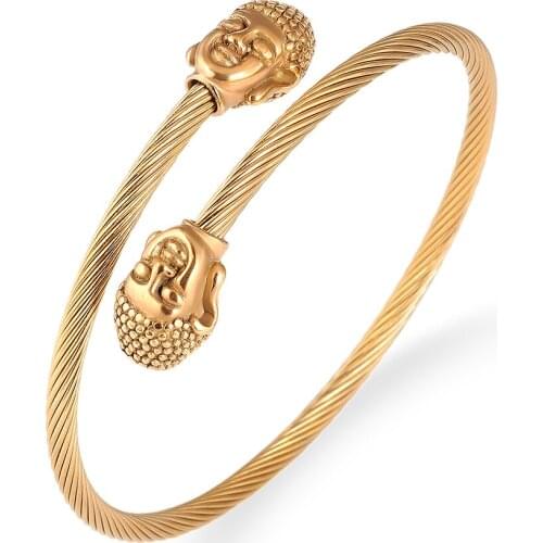 New Fashion Punk Cable Bracelets Jewelry Gold Black Silver Stainless Steel Religeous Character Clasp Twisted Wire Cuff Bracelets