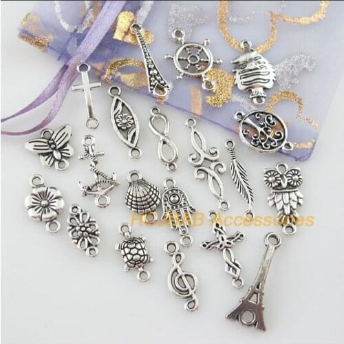 40Pcs Tibetan Silver Color DIY/ Flower Animal Shell Charms Pendants Connectors