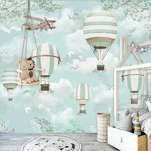 Dropship Custom Mural Wallpaper for Kids Room 3D Cartoon Hot Air Balloon Photo Decoration Kids Wallpaper Wall Papers Home Decor