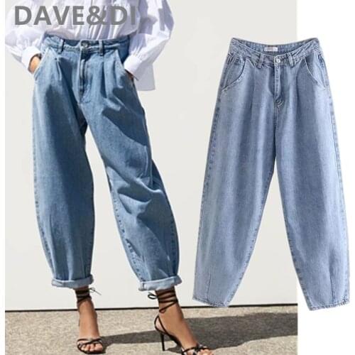 Jenny&Dave boyfriend jeans england vintage high street loose harem mom jeans woman high waist jeans pleated Turnip for women