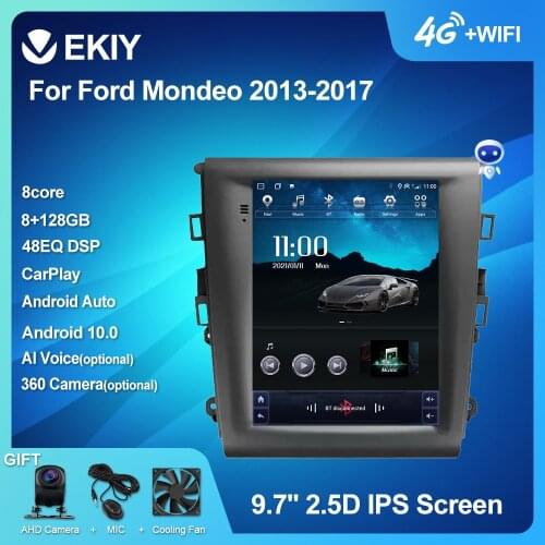 EKIY DSP 4G LTE Android 10 Car Radio For Ford Mondeo 2013-2017 Multimedia Player Tesla Vertical Screen GPS Navigation Stereo DVD